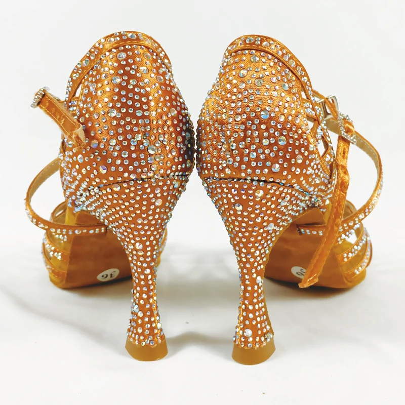 Salsa Latin Bachata Dance Shoes Rhinestones High Heels 3.5inch Suede Insole Indoor Practice Competition Dance Shoes Latin Women
