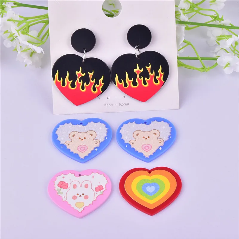 

10pcs/pack Fire Heart Rainbow Heart Bear Arcylic Charms for DIY Jewelry Making Earring Bracelet Necklace Keychain Accessories