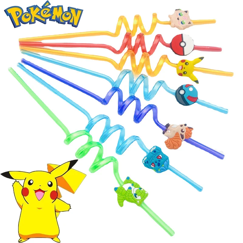 

1/5/10PCS Pokemon Reusable Plastic Straws Pikachu Kids Birthday Party Decor Straws Milkshake Ice Drinks Wedding Party Supplie.