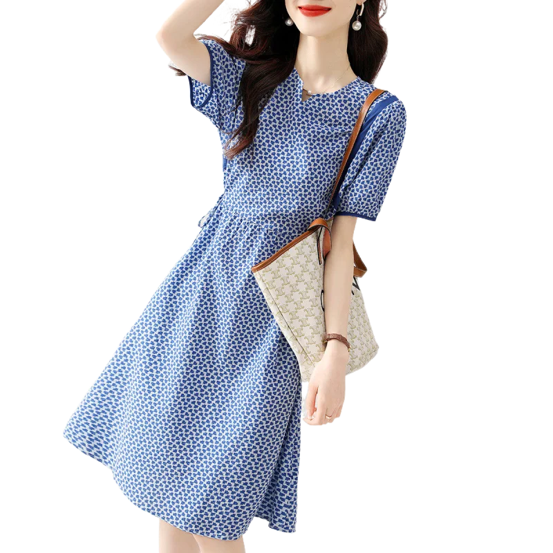 

Simgent Summer Women Dress 2022 New Fashion Print Short Sleeve A Line Elegant Dresses Vestidos Female Clothing SG26211