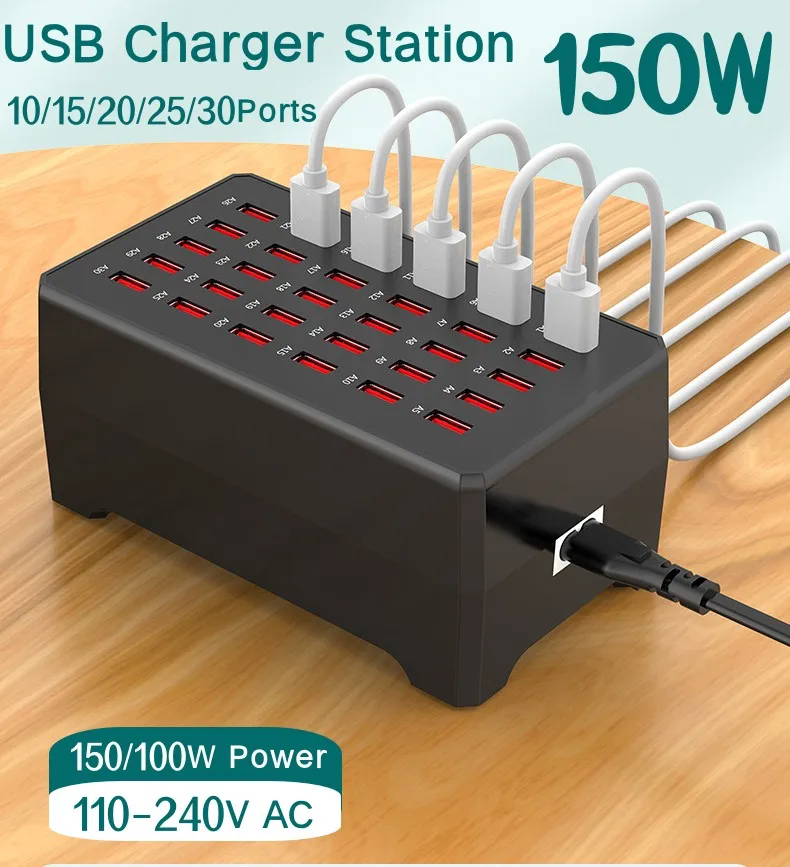 

30 Ports USB Charger 30A 150W Universal Wall Desktop Wireless Fast Charging Station Dock for Mobile Phone Tablet PC Adapter HUB