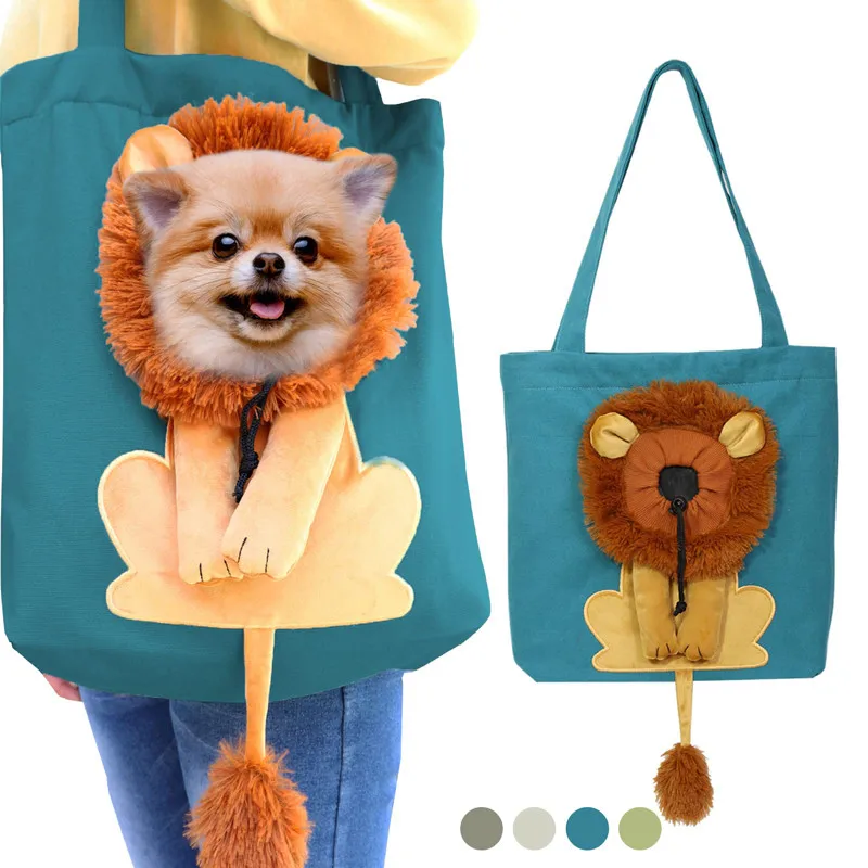 

Переносная сумка-переноска для домашних животных, воздухопроницаемая Сумочка на плечо для собак и кошек с милым дизайном льва, маленькая холщовая дорожная сумка для щенков