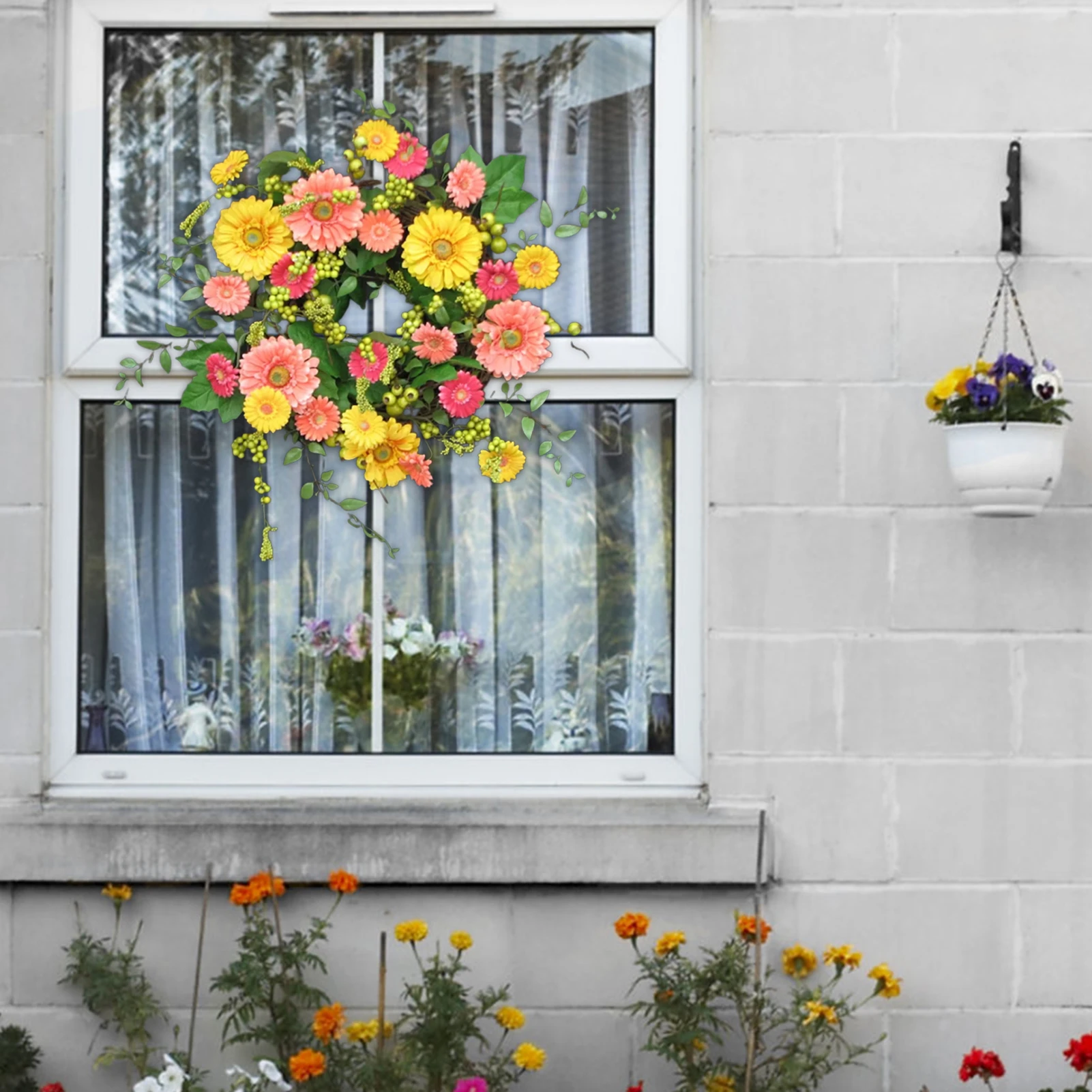 

Весенний венок 16 дюймов искусственный цветочный венок с зелеными листьями 16 дюймов искусственный цветочный венок с зелеными листьями для в...