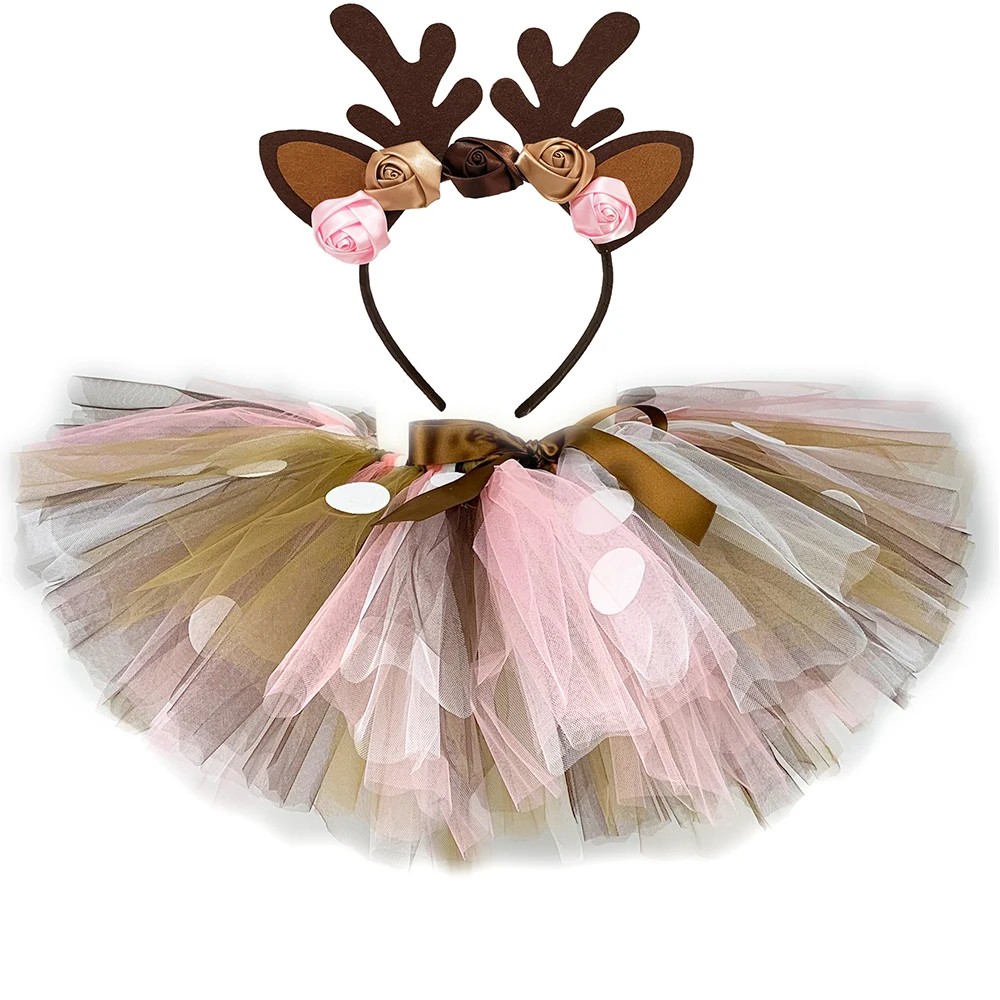 

Girls Deer Tutu Skirt with Headband Fluffy Birthday Party Baby Tutu Dance Tulle Skirt Kid Deer Costume Holiday New Year Gifts48