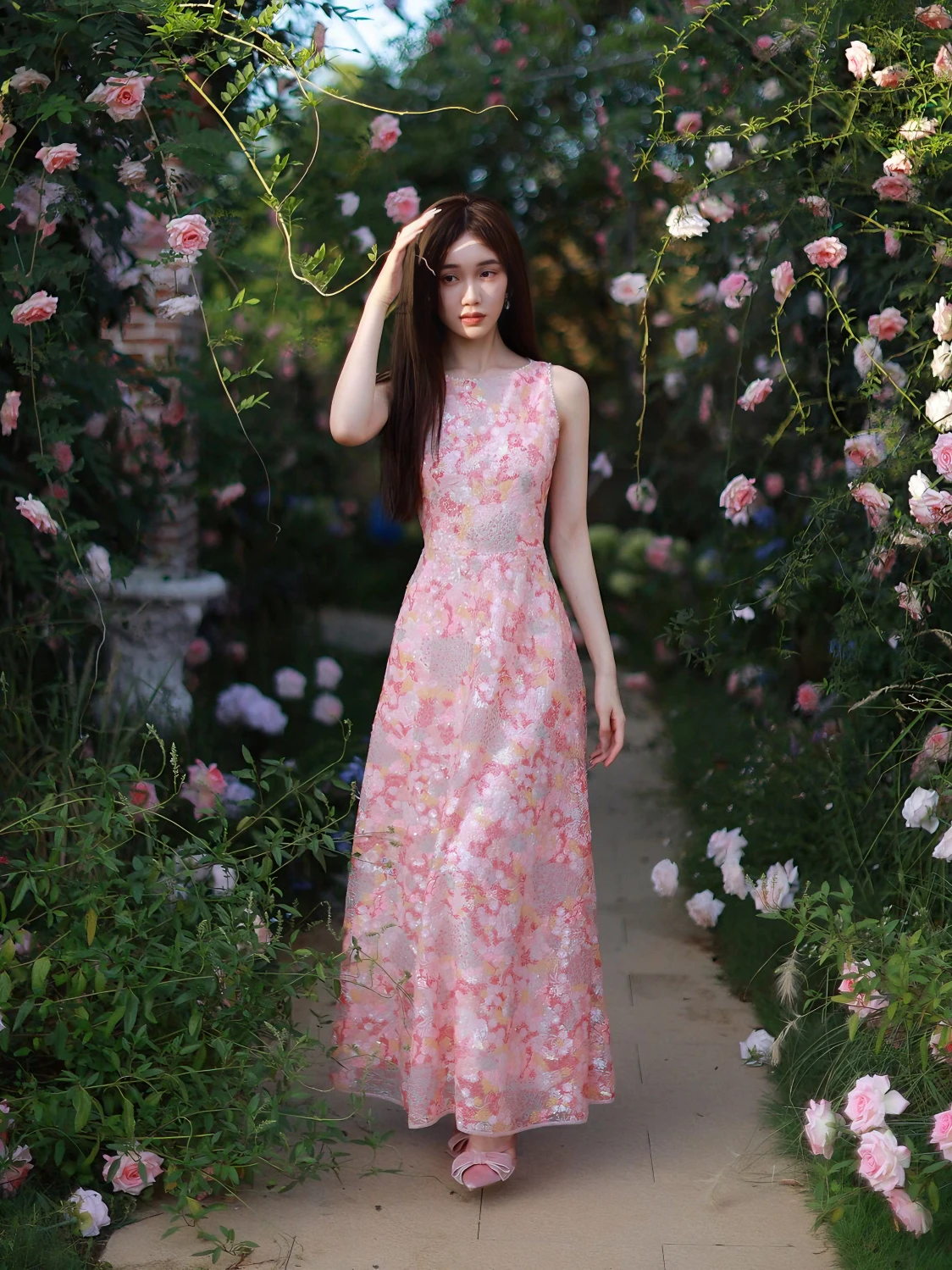 Женская одежда M новинка весны 2024 серия Gao Ding платье без рукавов с вышивкой и