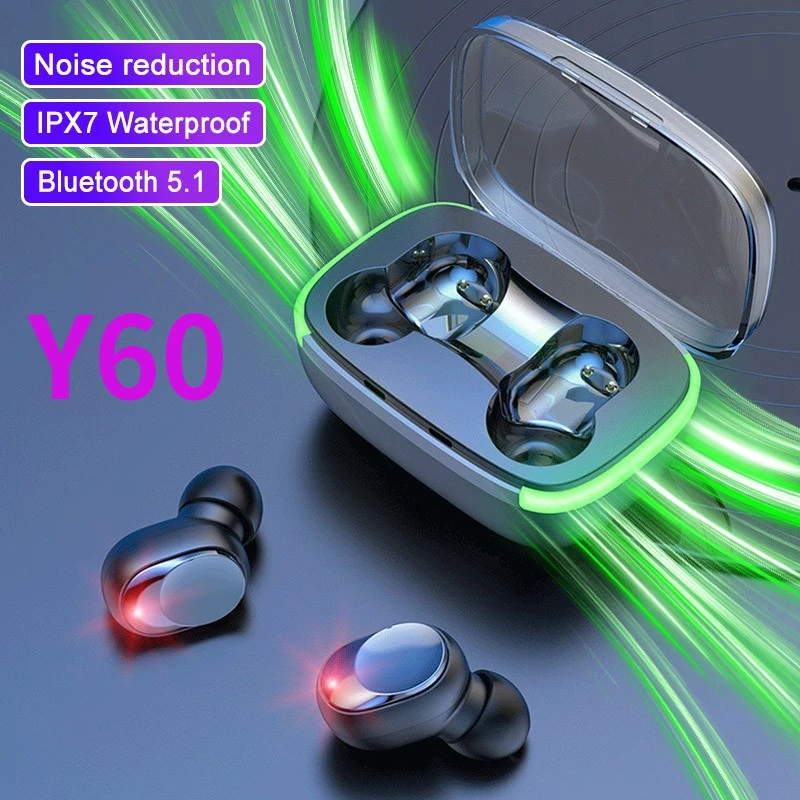 

TWS Y60 Stereo Sports Waterproof Earphones With Microphone Earpieces For IOS/Android Wireless Bluetooth 5.1 Headphones 2022 New