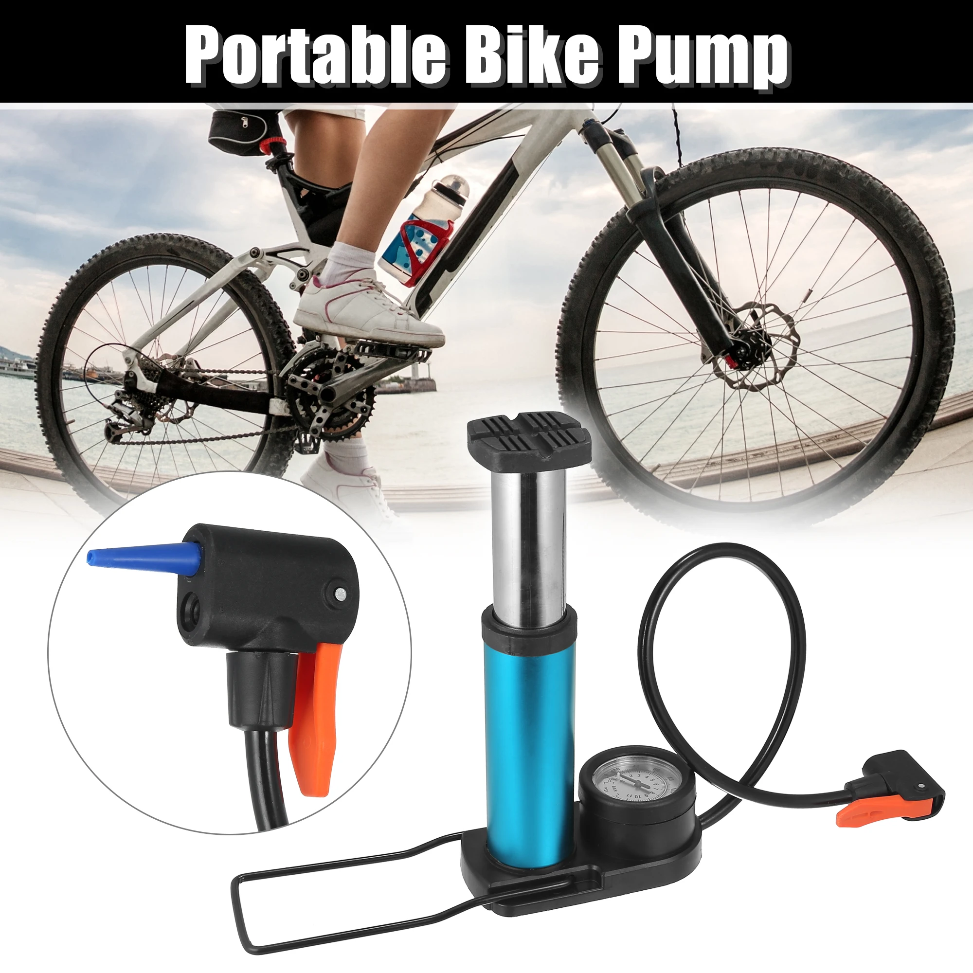 Купи X Autohaux Portable Mini Bicycles High-pressure Bike Air Shock Pump with Lever & Gauge 160Psi Road Mountain Bike Accessories за 839 рублей в магазине AliExpress