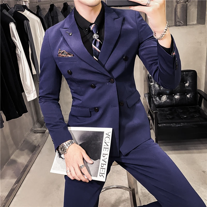 

(jacket+pants Wedding S-5XL Breasted Groom 2022 Mens Formal Peak Business Tuxedos Slim ) Blazer With Fit Double Gentleman Suit