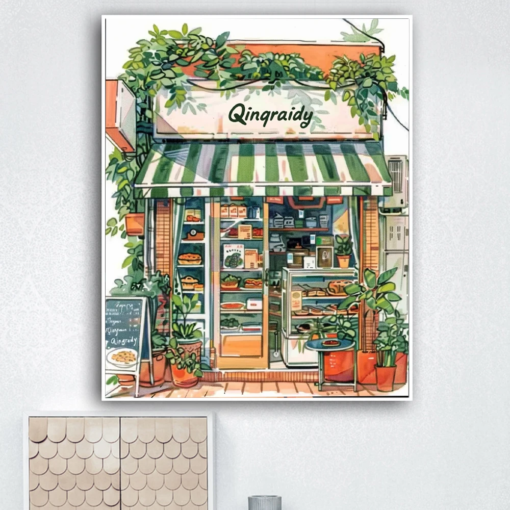 Картина по номерам пейзаж улица пекарня сделай сам масляная живопись ручная