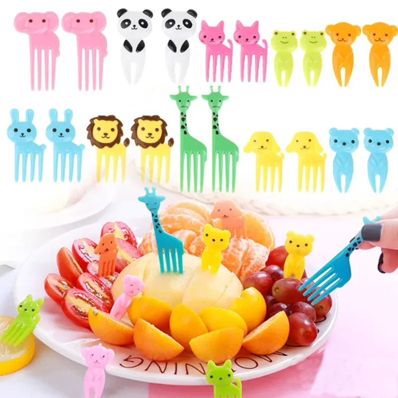 

Вилка в виде животных, фруктов, пищевой пластик, мини-мультяшный детский торт, зубочистка в виде фруктов, бенто, обед, аксессуары для бенто, искусственное украшение, 10 шт.