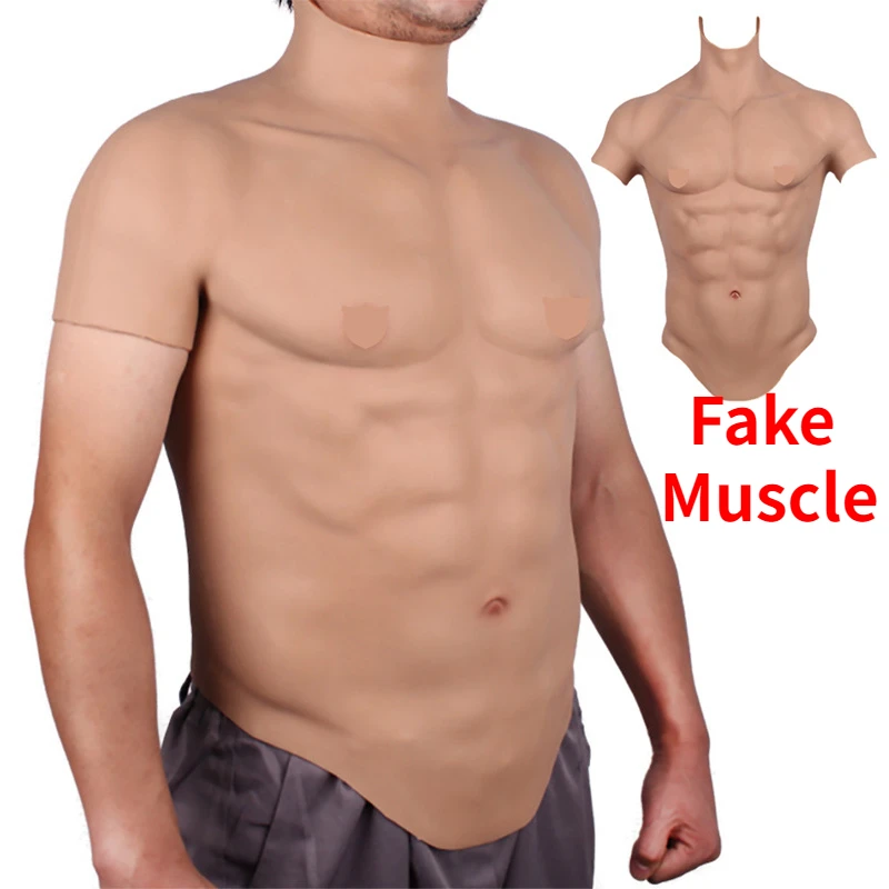 Realistic Man Silicone Muscle T-Shirts Cosplay Chest Abdominal Muscle Pads Sexy Full Body Shaper Anime Hero Cos Funny Underwear