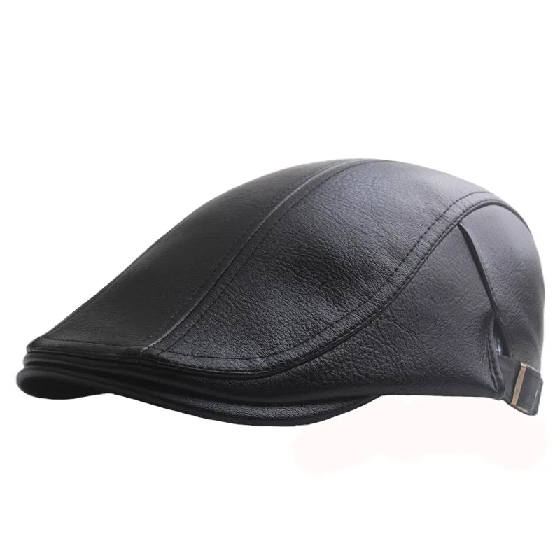 

Forward Cap Autumn and Winter Middle-aged and Elderly Hats Warm Beret Senior Cap Lychee Pattern Faux Leather Men's Hats