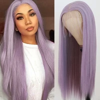 maycau long straight synthetic lace front wigs for black women light baby purple color lace wigs with natural hairline 22 inches
