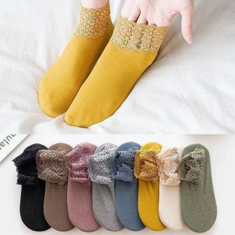 

New Fashion Lace Warmer Socks Sweat absorption and deodorization Silicone non-slip socks Christmas Sale Novelty Birthday Gifts