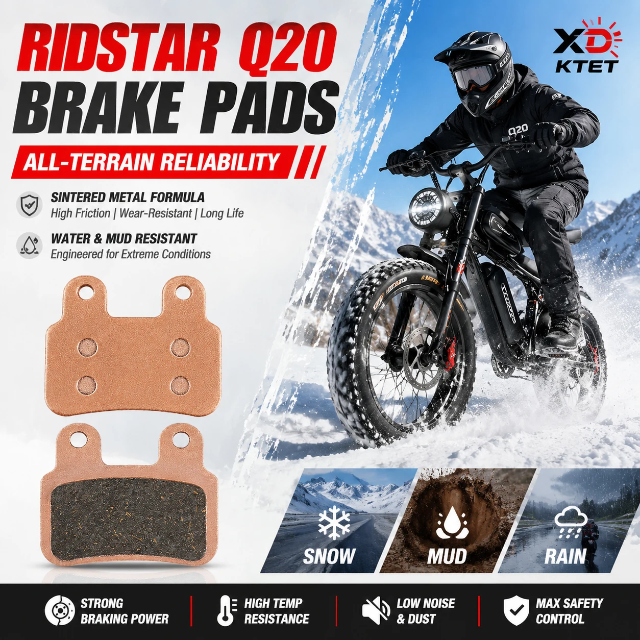 Фото Тормозные колодки Ridstar Q20 полуметаллические, антивибрационные, оптовая упаковка для EKX X21 Bopzin Q8 YVY K20 Freego X2 KTET XD-KL.BS Ebike №5