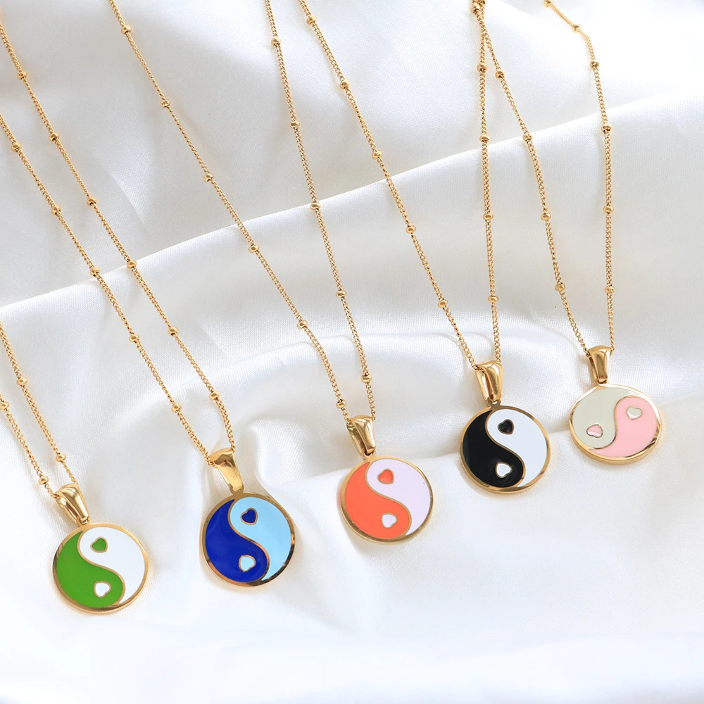 

Women Necklace Goth Round Brand Bagua Epoxy Powder Yin Yang Colorful Enamel Pendant Titanium Steel Men Necklace Jewelry Gift