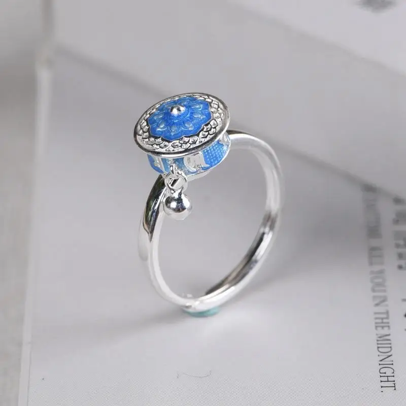 

Кольцо женское из серебра 925 пробы, перегородчатое, синее, вращающееся