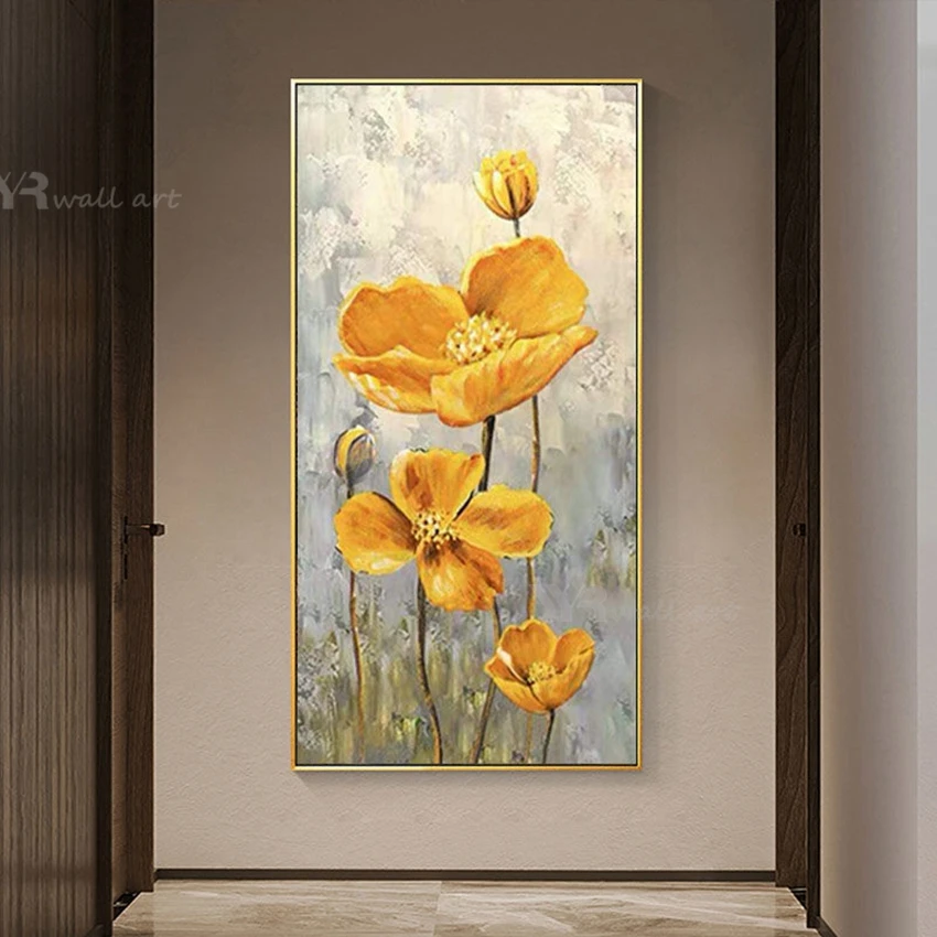 

Настенная картина «желтые лотосы», абстрактная картина маслом, ручная работа, на холсте, для входа в гостиницу, гостиной