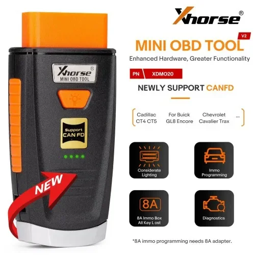 Фото 2024 Xhorse Mini OBD Tool V2 XDMO20 Новая поддержка протокола CANFD / светодиодной подсветки / 8A IMMO Box All Key Lost №5