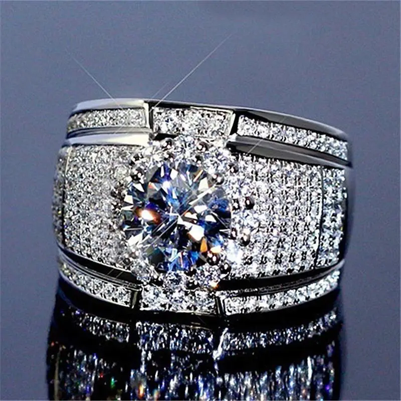 

Luxury Fully-Inlaid Full Diamond Imported Moissanite Men's Ring Sterling Silver Domineering Wide Version Trendy Men's Ring