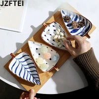 fashion creative leaves hand painted ceramic kawaii snack plate with wooden tray appetizer dessert sauce sushi dish cute bowls