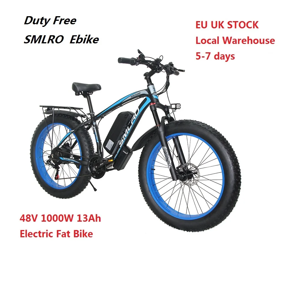 

EU UK Local Warehouse SMLRO Electric Bicycle Mountain City Urban E Bike 48V 1000W 13Ah 26" Fat Tire 21 Speed Ebike MTB XDC600