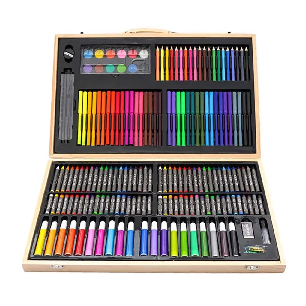 

180 Pieces Art Drawing Sets Reusable Anti-skidding Handle Convenient Adjustable Watercolor Pen Crayon Art Kit Office School
