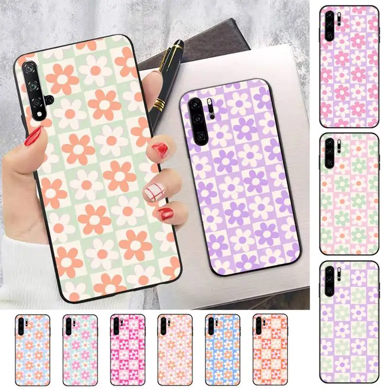 

Checkerboard Plaid Checked Checkered Flower Phone Case for Huawei P30 40 20 10 8 9 lite pro plus Psmart2019