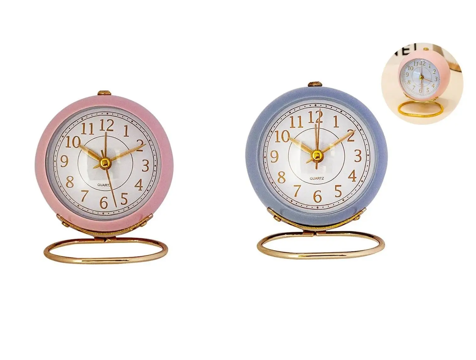 

2 Pcs Alarm Clock Vintage Desk Clock Silent Pointer Desk Clock Home Bedroom Clocks Bedside Loud Clock Alarm Decor (pink+blue)