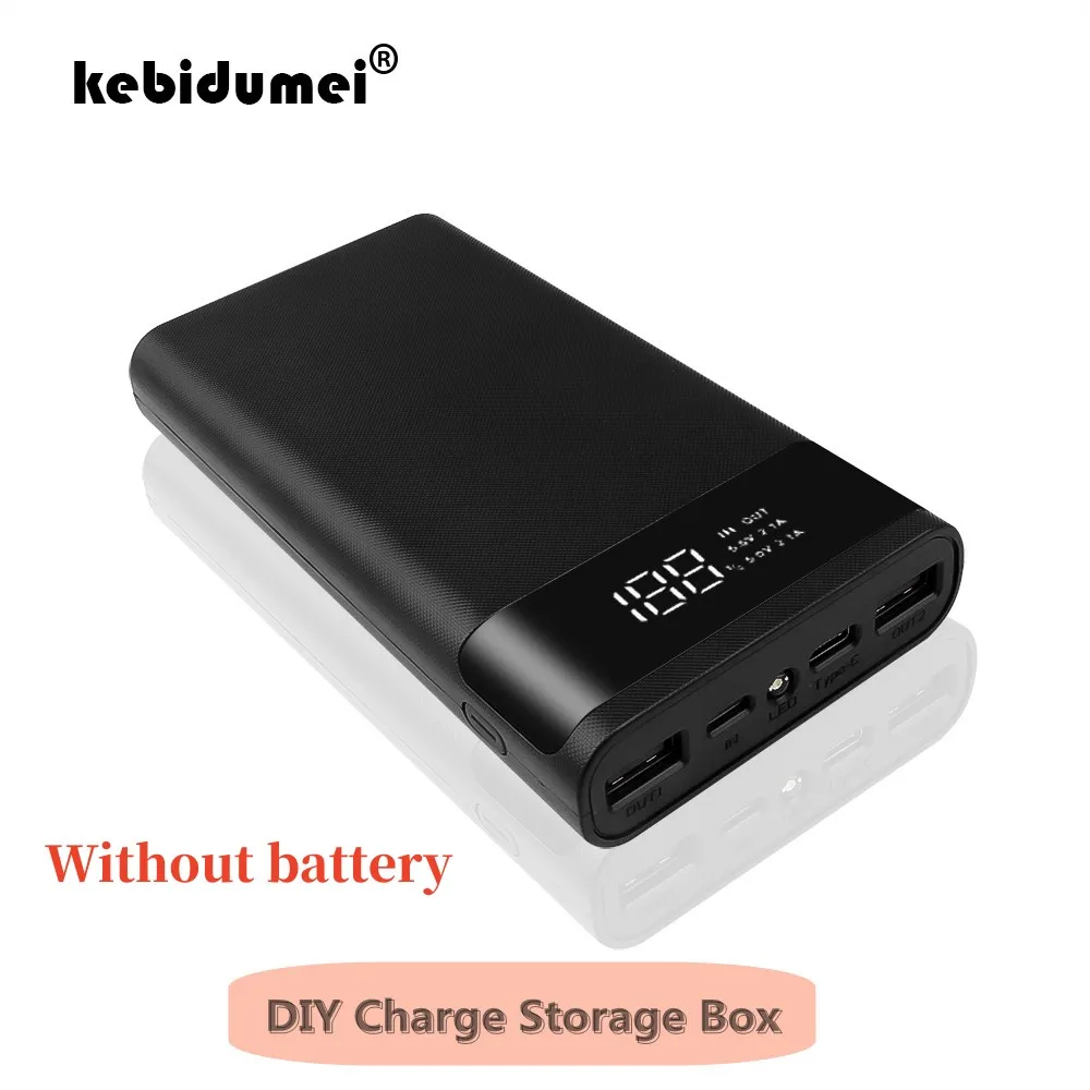 Boîte de rangement pour batterie externe 18650 mAh, boîtier de Charge pour batterie externe 20000mAh, coque sans coque, double USB type-c, pour iPhone Xiaomi