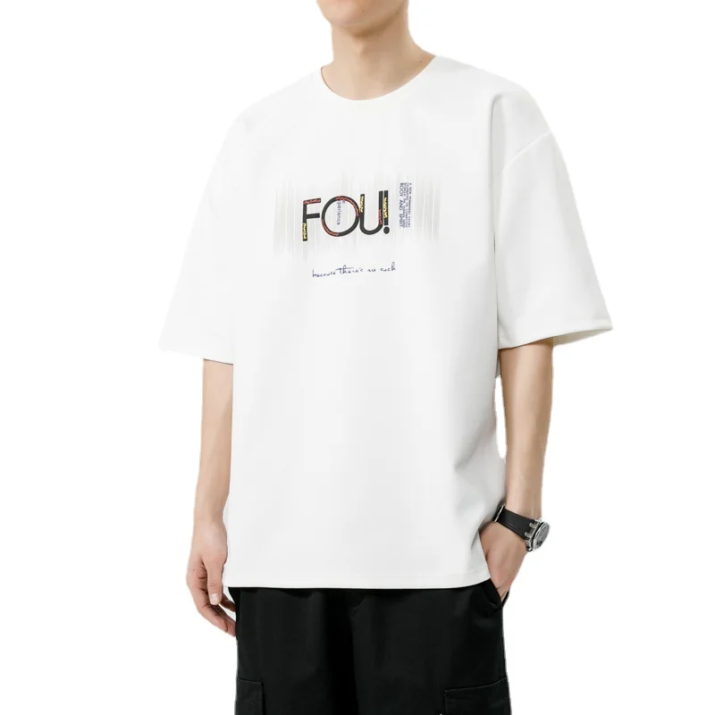

EORDLESS Japanese High Street T-shirt Mens Summer Heavyweight Cotton Short-sleeved Male Fashion New Letter Print T-shirt for Men