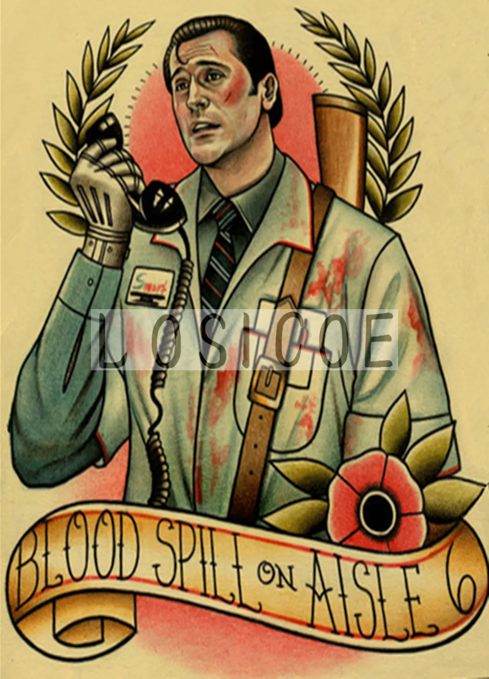 

"BLOOD SPILL ON AISLE 6" 30X42 CM Tattoo Print Painting Vintage Kraft Paper Poster Wall Art Flip Chart Stickers Home Decoration