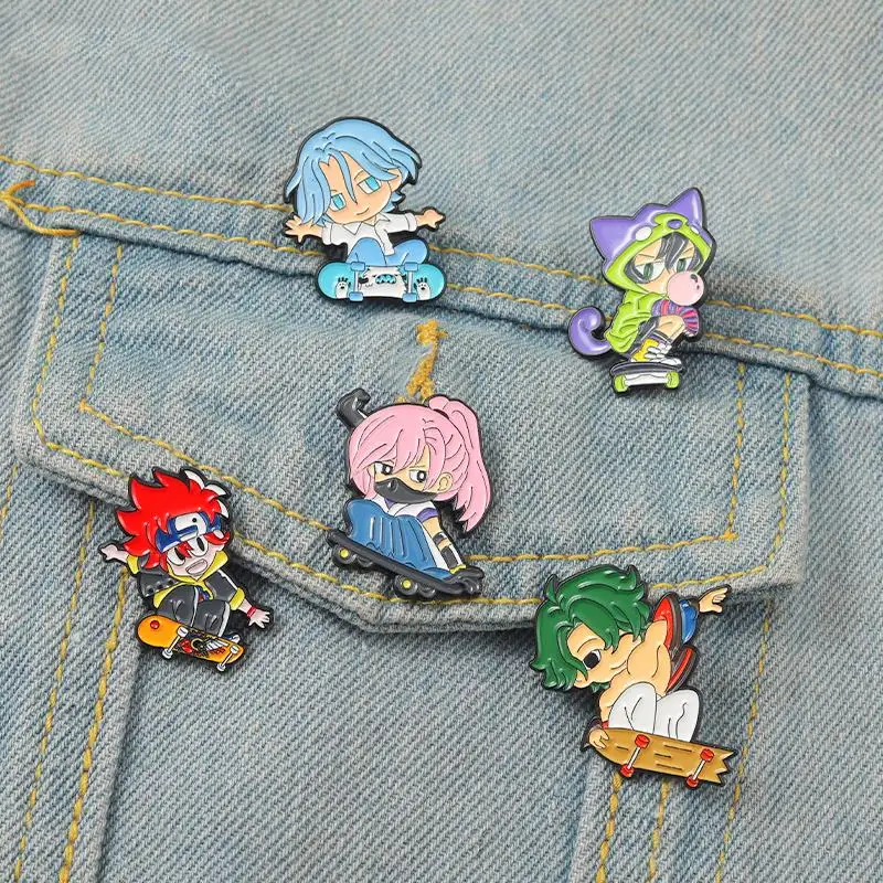 

SK8 the Infinity Enamel Pin Custom SK∞ Chibi REKI Langa MIYA Cherry Joe Brooch Lapel Badge Cartoon Jewelry Gift for Anime Fans