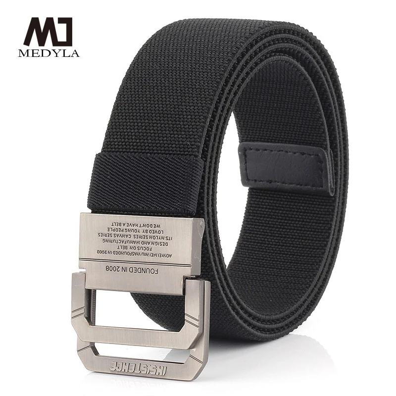 MEDYLA Casual Belt Elastic Double Buckle Nylon Belt Lightweight Metal Buckle Fashion Youth Belt