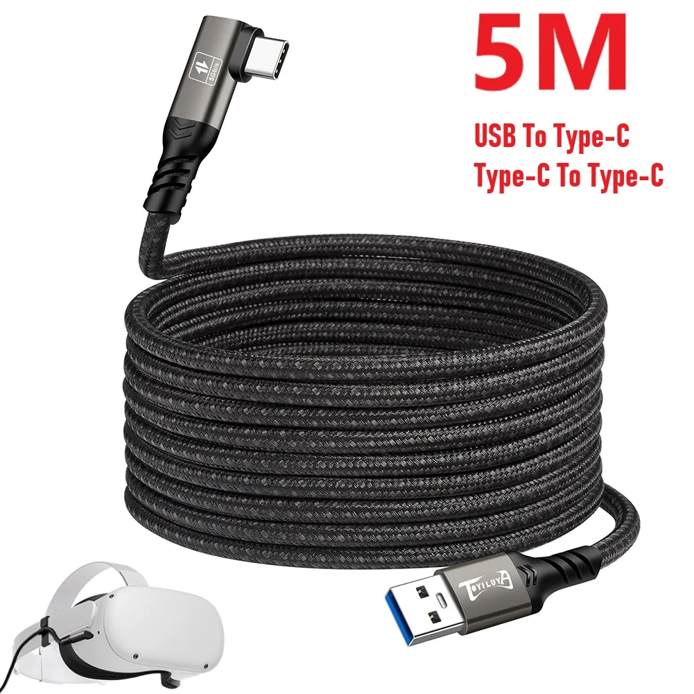 

PD100W Fast Charging Cable 90 Degree Elbow 5/10Gbps Data Transfer Cord 4K 60Hz USB3.1 Gen2 for Meta Quest Pro for Oculus Quest 2