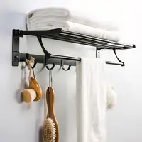 40/60cm Aluminum Towel Rack Matte Towel Holder Wall Mounted Organizer Shelf Foldable Storage Shelf with Hook for Bathroom Hotel