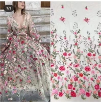 off white tulle mesh embroidered florals lace fabric for lady dress gowns widthheight 125cm