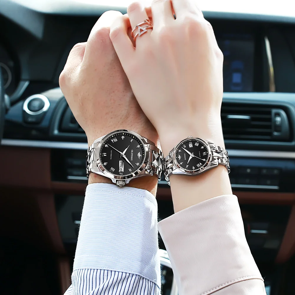 OUPINKE Couple Watches Pair Men and Women Automatic Mechanical Original Luxury Waterproof Sapphire Wrist Watch Clock Lover Gift
