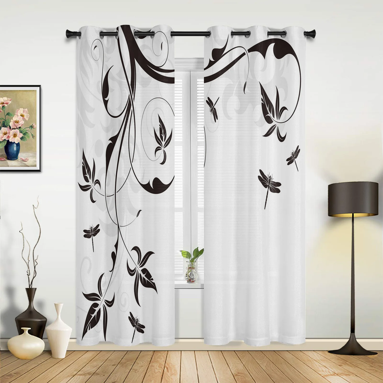 

Dragonfly Branches Pattern Window Curtains for Living Room Home Decor Bedroom Curtains Left and Right Biparting Open Drapes