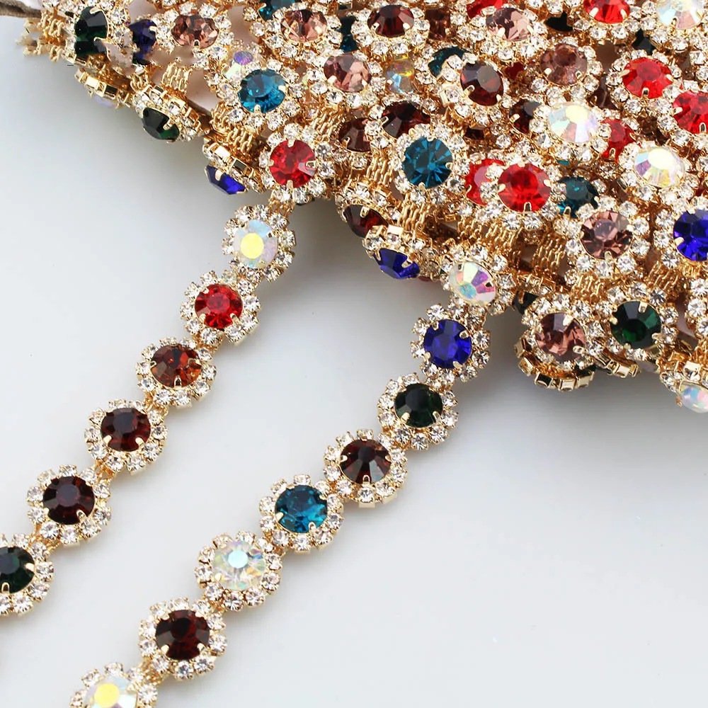 

1Yard Colour Sunflower Rhinestone Tassel Bead Claw Chain Trim Ribbon Lace For Sewing Wedding Dress Bag Cap Shoes Craft