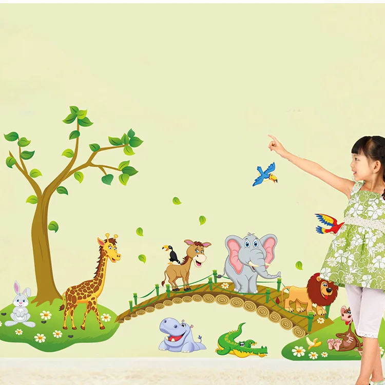 

Декоративные наклейки с животными, пересекающим мост, милым слоном, львом, жирафом