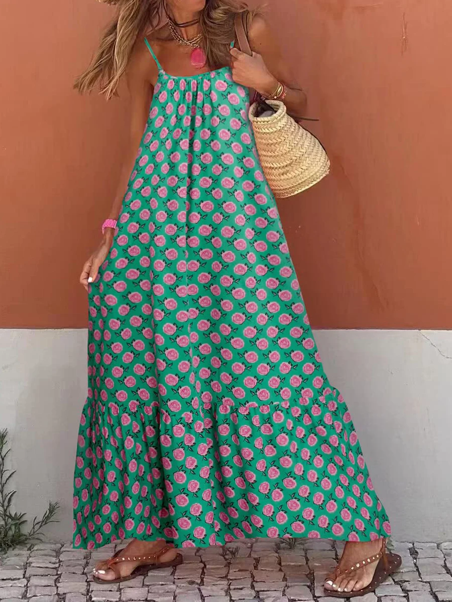 

Женский сарафан в стиле бохо, летнее платье без рукавов с цветочным принтом, свободное элегантное платье на бретелях-спагетти для вечеринок, Коктейльная пляжная уличная одежда