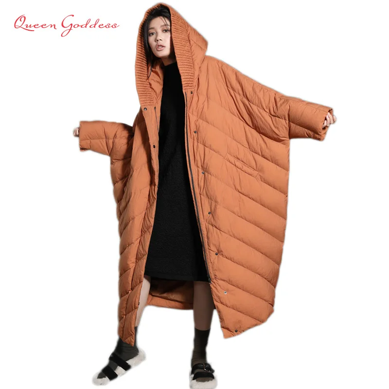 

Winter COCOON coat bat sleeved fashion style loose and causal trend womens super long super plus size down jacket hood parkas