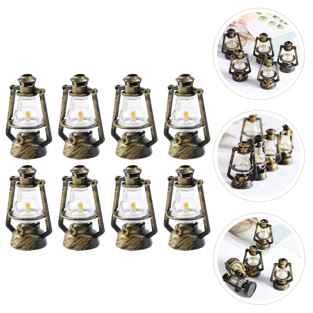 

8pcs Mini House Kerosene Lamps Miniature Lantern Models Retro Photo Props