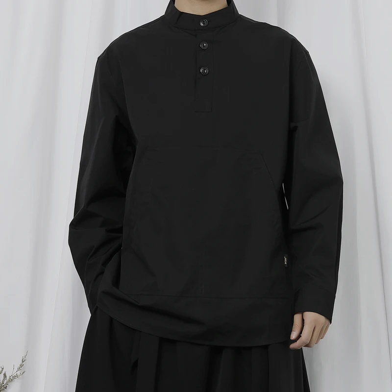 Мужской пуловер свободного покроя с воротником-стойкой длинным рукавом весенний