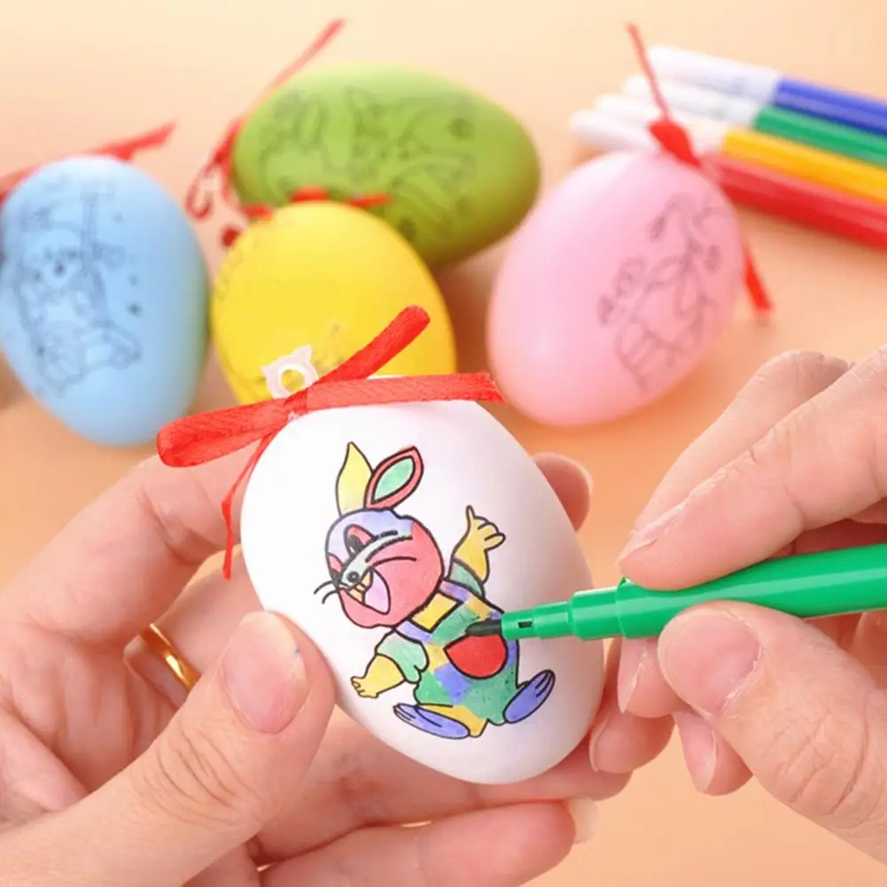 

Fun with 4 Color Pens Easy to Graffiti Kids DIY Easter Egg Painting Kit Party Accessories Plastic DIY Easter Egg for Gift