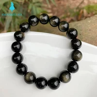 11 12mm genuine natural obsidian beads bracelet crystal gift woman round beads jewelry fine