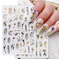 nail art sticker adhesive hot stamping leopard print black gold rose gold botanical abstract line nail decal