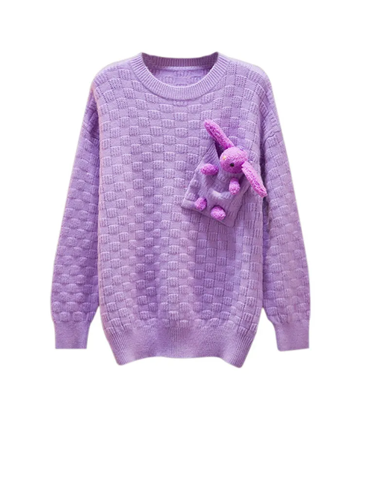 

2022 Autumn And Winter New Sweatshirt Women Sweet Detachable Rabbit Two-wear Outer Wear Top Solid Color Pullover Tops JD2297