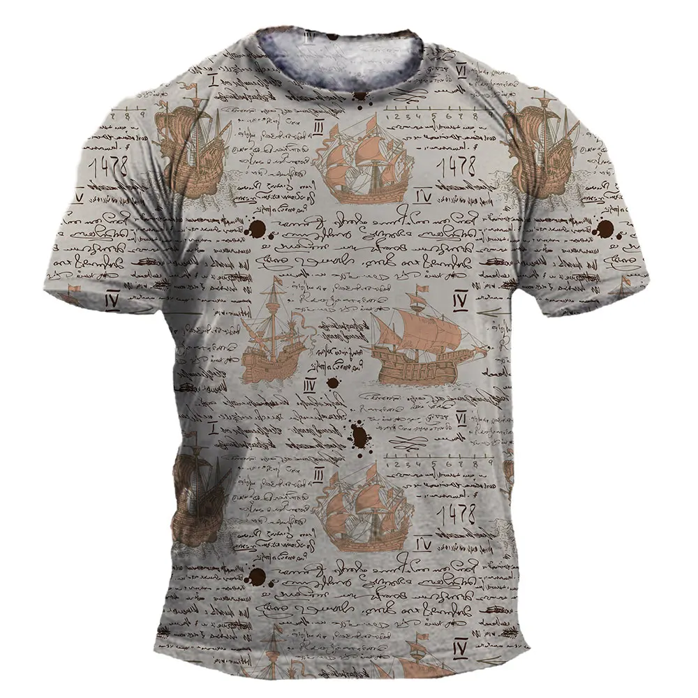 

Мужская облегающая футболка с круглым вырезом, винтажная дышащая футболка с коротким рукавом и 3D-принтом, лето 2023